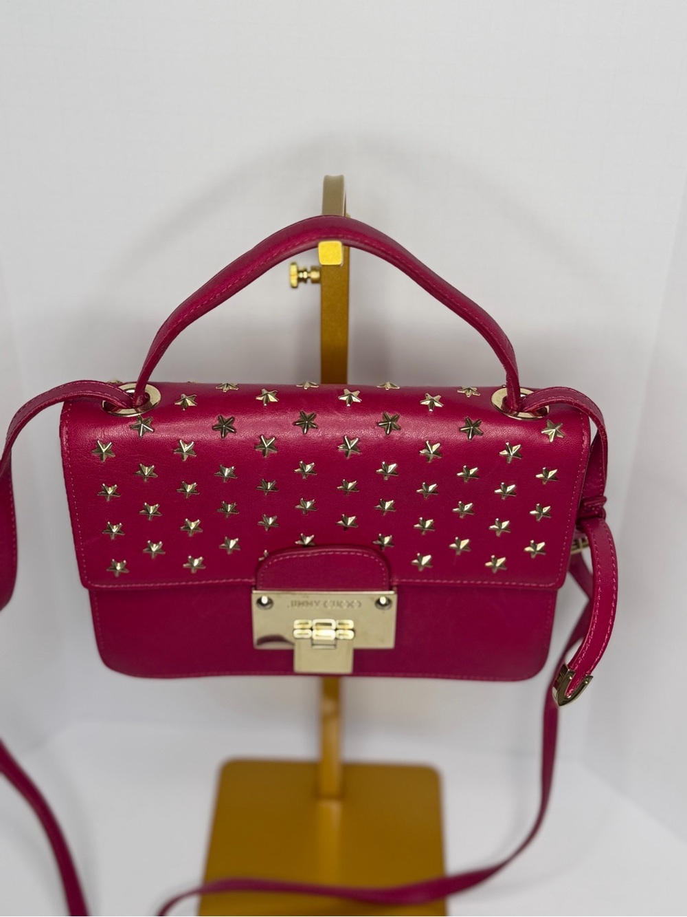 Jimmy Choo Rebel Star Studs Pink Soft Mini Leather 2-Way Handbag Authentic
